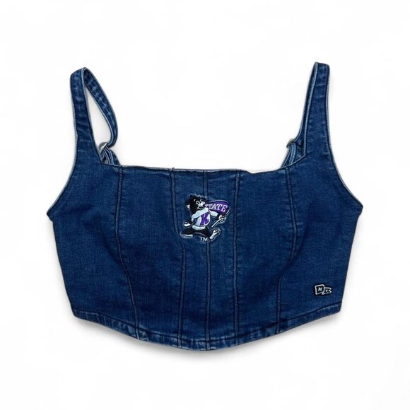 K-State Wildcats Blue Denim Corset Tank Top Small Hype And Vice Embroidered Logo - Picture 1 of 5